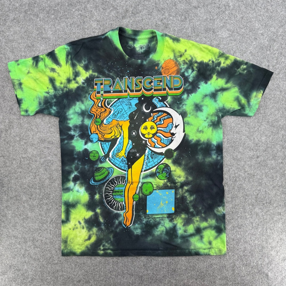 LIQUID BLUE Transcend T Shirt Mens L Green Black Tie Dye Celestial 100% Cotton